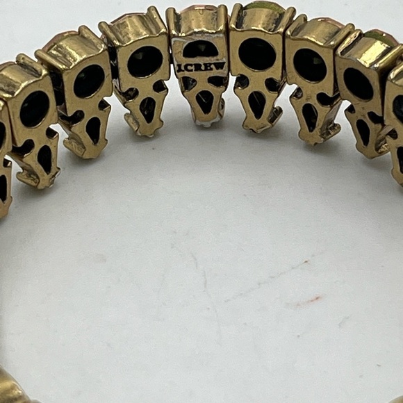 J. Crew Round Pink Crystal Tan Pear Shaped Elastic Gold Tone Stretch Bracelet - Picture 6 of 8